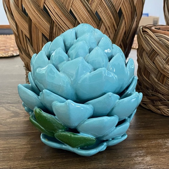 MMA Ceramic Artichoke Box / Covered DishVINTAGE Museum of Modern Art teal
